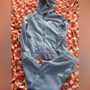 Nike Light Blue Kids Fleece Zip Hoodie & Jogger Set top size large bottoms mediu